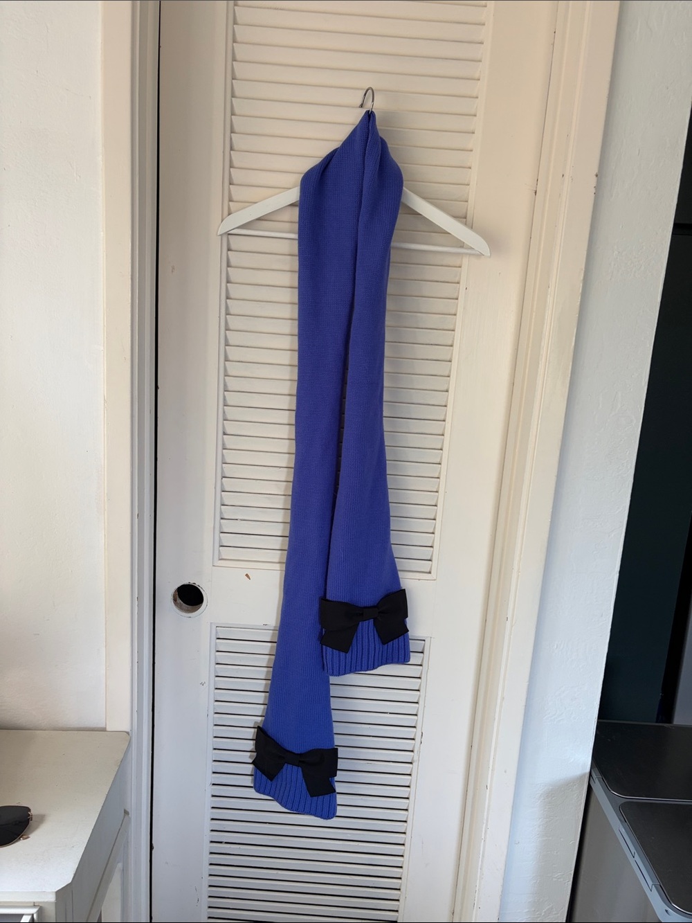 kate spade Royal Blue Knit Scarf with Black Bow Accents